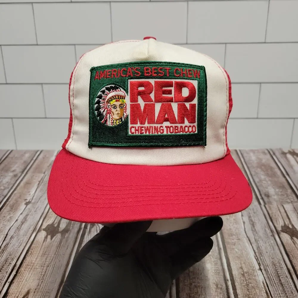 Vintage Red Man Chewing Tobacco Trucker Hat Mesh Snapback USA Made OSFA